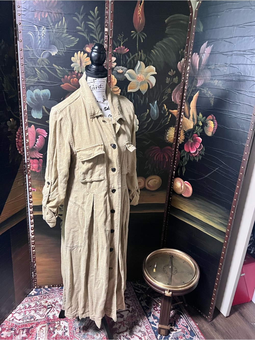Free People Rainz Long Duster Jacket Marsh Green, M - Picture 2 of 7
